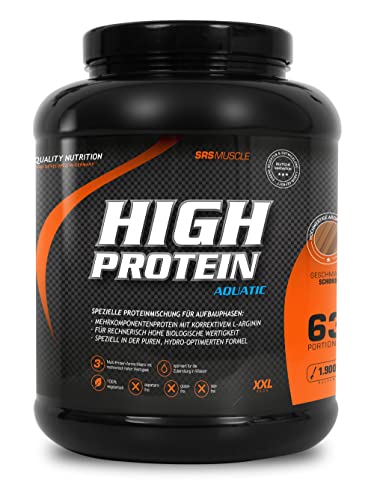 SRS Muscle - High Protein Aquatic XL, 1.900 g, Schoko | 3+1 Mehrkomponentenprotein | optimiert auf biologische Wertigkeit | aspartamfrei | laktosereduziert | deutsche Premiumqualität (Schoko, 1.900 g)