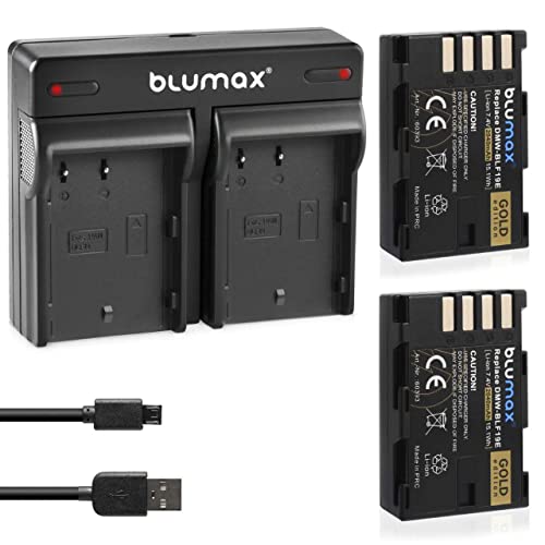 Blumax 2X Gold Edition Akku 2040mAh ersetzt Panasonic DMW-BLF19 / BLF19e + USB Mini Dual-Ladegerät kompatibel mit Panasonic Lumix DC GH5 DMC GH3 GH4 GH4R / Sigma BP-61