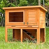 2-stöckiges Holzkaninchenhaus Käfig Hinterhof Garten Duplex Haus, geeignet für Kleintiere und Haustiere, mit geneigtem wetterfestem Dach, Rampe, Table