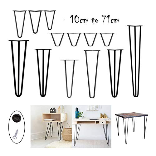 4er-Set Metall Haarnadel Tischbeine 16 Zoll/41cm Höhe 3 Streben Möbelbeine DIY für Couchtische, Schreibtische, Nachtständer oder Stühle, Schwarz