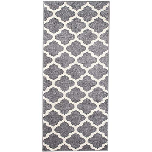 Carpeto Rugs Läufer Flur Teppich Modern Grau 80 x 300 cm Marokkanisches Muster Kurzflor Furuvik Kollektion