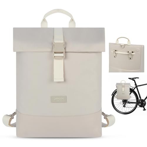 LARKSON Fahrradtasche für Gepäckträger Damen Beige - Tammo Bike - 2 in 1 Fahrrad Rucksack & Gepäckträgertasche - Wasserabweisend
