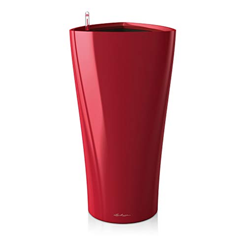 LECHUZA DELTA Premium 40, Scarlet Rot Hochglanz, Hochwertiger Kunststoff, Inkl. Bewässerungssystem, Herausnehmbarer Pflanzeinsatz, Für Innen- und Außenbereich, 15559