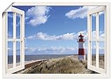 ARTland Poster Kunstdruck Wandposter Bild ohne Rahmen 70x50 cm Fensterblick Fenster Strand Meer Maritim Düne Leuchtturm Sylt Nordsee T5SD