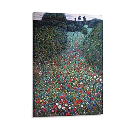 Gustavv Klimt Moderne Kunst Gemälde Poster Mohnfeld Poster Kunstdruck Wand Foto Malerei Poster Hängendes Bild Familie Schlafzimmer Dekor Geschenk 60 x 90 cm