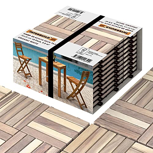 INTERBUILD Akazien bodenfliesen 30 × 30cm | Bio-Weiß | Patio & Balkon | 10 FLIESEN = 0,9 ㎡ pro PACKUNG balkon bodenbelag | terassenplatten | holzfliesen balkon