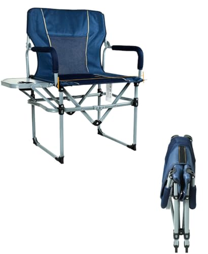 SAMEZA Camping-Klappstuhl für den Außenbereich, robust, kompakt, mit Lüftungsgitter, Sitz mit Beistelltisch und Griff, dunkelblau