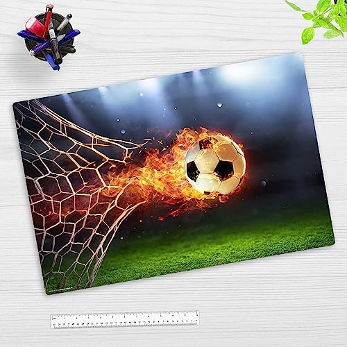 Schreibtischunterlage – Flammender Fußball mit Feuerschweif – 60 x 40 cm – aus hochwertigem Vinyl