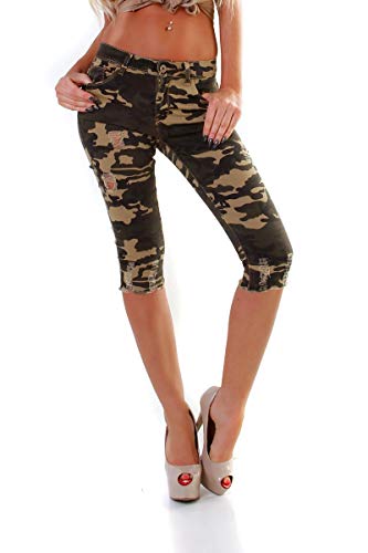 OSAB-Fashion 5157 Damen Jeans Bermudas Capri Tarnhose Army Camouflage Slimfit Destroyed