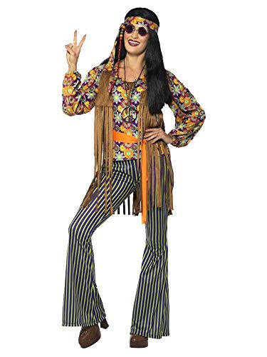shoperama 60s Hippie Sängerin Damen Kostüm Hose Bluse Weste Stirnband Gürtel 70er Jahre Seventies Sixties Flower Power Festival, Größe:S