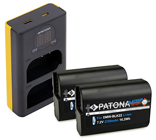 PATONA 2X Platinum Akku DMW-BLK22 mit Dual Ladegerät LCD Kompatibel mit Panasonic DC-S5 G9 GH5 GH5S