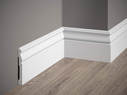 Mardom Decor MD095 Scratch-Resistant Classic Skirting Board for All Rooms 200 x 12.0 x 1.5 cm Matt White Pre-Primed More Stable than Wood