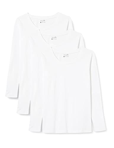 berydale Damen Langarm-Shirt mit Rundhalsausschnitt aus 100% Baumwolle, Weiß (3er Pack), S