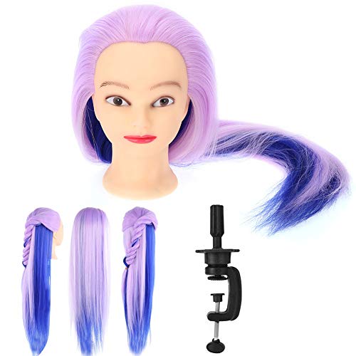 Frisierkopf, 63,5 - 68,6 cm Mannequin-Kopf, zweifarbig, Puppenkopf für Kosmetologie, Übungsmodell, mit gratis Klammer, Pink Purple / Sapphire