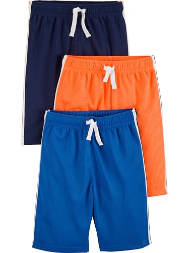 Simple Joys by Carter's Jungen Shorts, Mesh, 3er-Pack, Blau/Orange/Marineblau, 6 Jahre