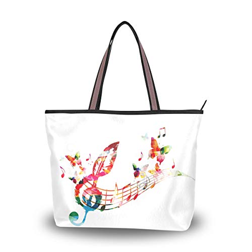 Rootti Damen-Handtasche mit Reißverschluss, Wasserfarben, Musiknoten, große Tragetaschen, Schultertaschen für Damen und Mädchen, wiederverwendbar, für Arbeit, Reisen, Einkaufen