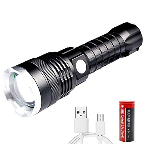 LED Taschenlampe XHP70 Taktische Taschenlampe USB Wiederaufladbar Super Helle 10000 Lumen Handlampe mit 5 Modi Wasserdicht Zoombar für Camping, Fahrrad, Notfälle und Wandern