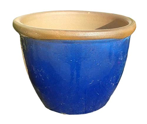 terracotta-toepfe-de 2. Wahl !! Robuster Blumentopf mit Fehler ca. 40 cm Durchmessser, blau glasierte Keramik Steingut Garten Deko Blumenkübel Pflanztopf