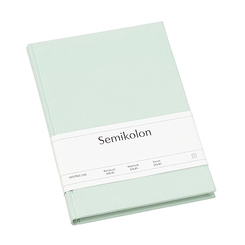 Semikolon 364089 Notizbuch Classic A5 liniert moss Pastell Grün - Buchleinenbezug - 176 Seiten mit cremeweißem 100g/m²- Papier - Lesezeichen - Format: 15,2 x 21,3 cm
