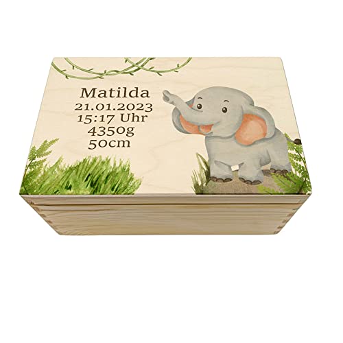 Erinnerungskiste für Babys und Kinder - Elefant Druck, Geschenk zur Geburt, personalisierbar, M