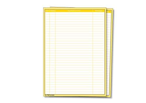 Einlegeblätter für Karteitaschen, 4 beschriftete Spalten, DIN A4, Farbe: Gelb, 500 Stück