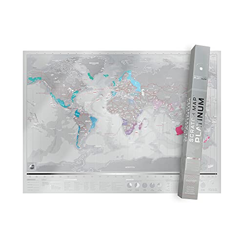 Luckies of London Weltkarte zum Rubbeln - Das Original Scratch Map, Platinum, Groß, 82,5 x 59,4cm
