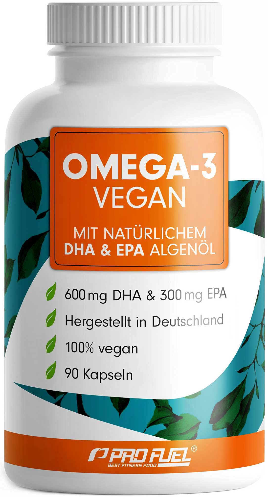 Omega-3 vegan Kapseln 90x - 2000 mg Algenöl pro Tag - hochdosiert mit 600 mg DHA + 300 mg EPA - hochwertige Omega-3 Algenöl Kapseln vegan - DHA:EPA Verhältnis 2:1 - laborgeprüft mit Analyse-Zertifikat