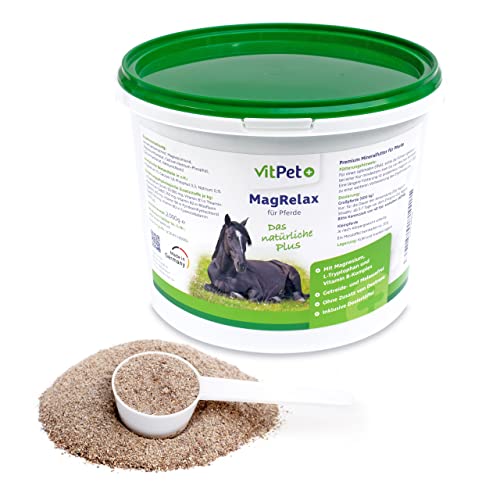 VitPet+ MagRelax für Pferde – Magnesium Pferd mit Tryptophan und Vitamin B-Komplex – Unterstützt Entspannung, Muskulatur und Nervensystem – 2 kg inklusive Dosierlöffel