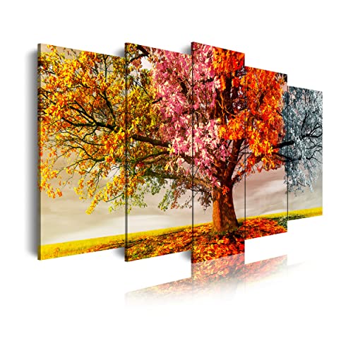 Dekoarte 401 - Modernes Bild auf Leinwand, die auf einem 5-teiligen Holzrahmen montiert ist, Natur Vier Jahreszeiten, 150x80cm