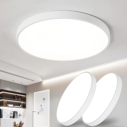Style home 2 Stück 48W LED Deckenleuchte Deckenlampe Ø50x4cm, 3000K Warmweiß, Runde Lampe für Wohnzimmer Schlafzimmer Arbeitszimmer Büro Küche (Weiß)