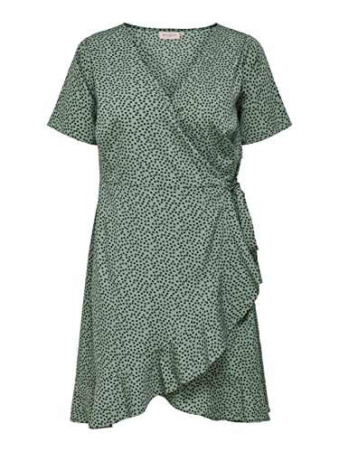 ONLY CARMAKOMA Womens CARLIVIA S/S WRAP Knee Dress WVN NOOS, Chinois Green/AOP:Black Spot, XS
