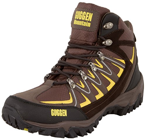 Guggen Mountain, Bergschuhe Bergstiefel Wanderschuhe Wanderstiefel Mountain Boots Trekkingschuhe mit echtem Leder, Farbe Braun-Gelb, EU 44