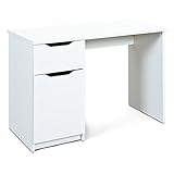 Schreibtisch mit Schublade und Seitentür, weiße Farbe, 115 x 76 x 55 cm.
