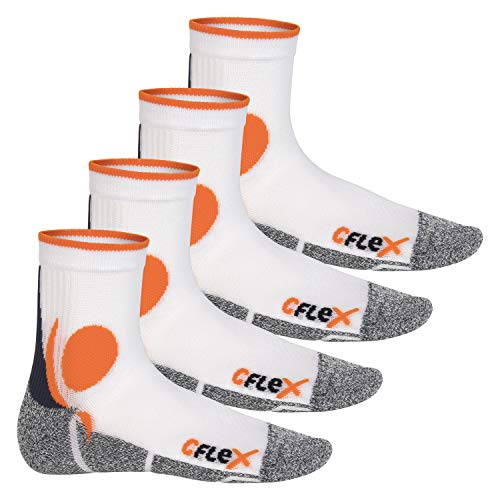 CFLEX Damen und Herren Running Funktions-Socken (4 Paar) Laufsocken - Weiss-Orange 43-46