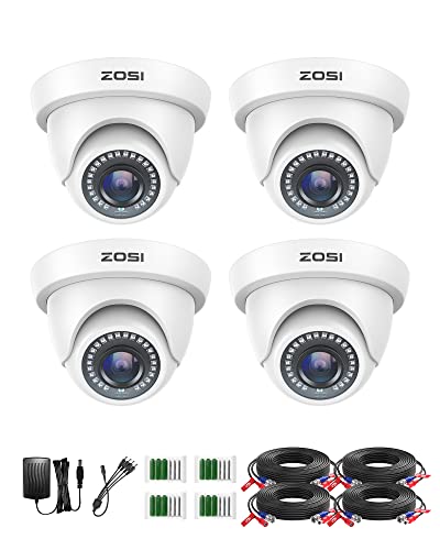ZOSI 4Stk. 1080P TVI Dome Überwachungskamera mit 18.3m Video Kabel und Netzteil, 24M IR Nachtsicht, Kompatibel mit CCTV 1080P DVR System