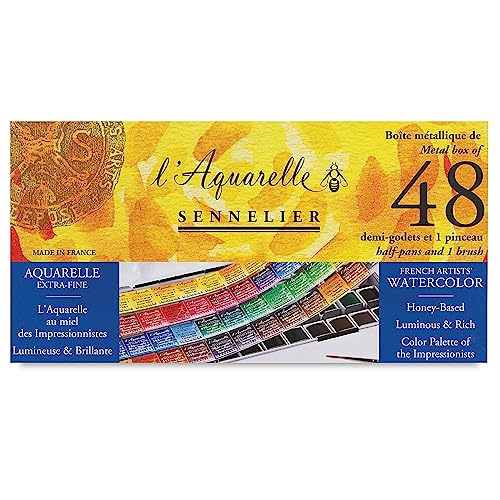 Sennelier l'Aquarelle Watercolour Metal Tin of 48 Half Pans Classic Set