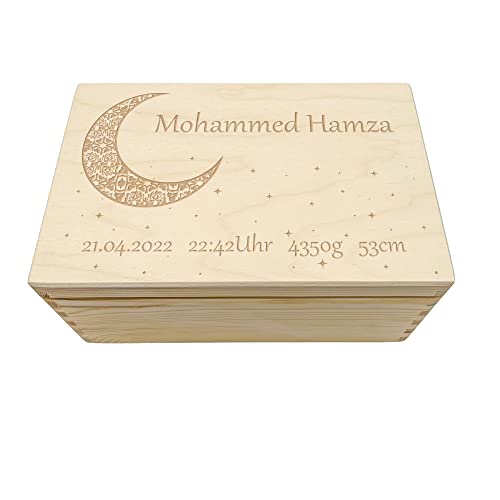 Erinnerungskiste für Babys und Kinder - Halbmond, Geschenk Eid Mubarak, personalisierbar S