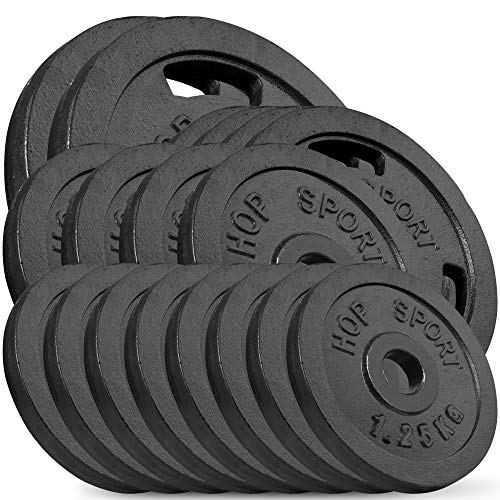 Hop-Sport 60 kg Gusseisen Hantelscheiben-Set - Verschiedene Varianten zur Auswahl - Gewichte mit 30/31 mm Bohrung (2x10kg + 4x5kg + 4x2.5kg + 8x1.25kg)