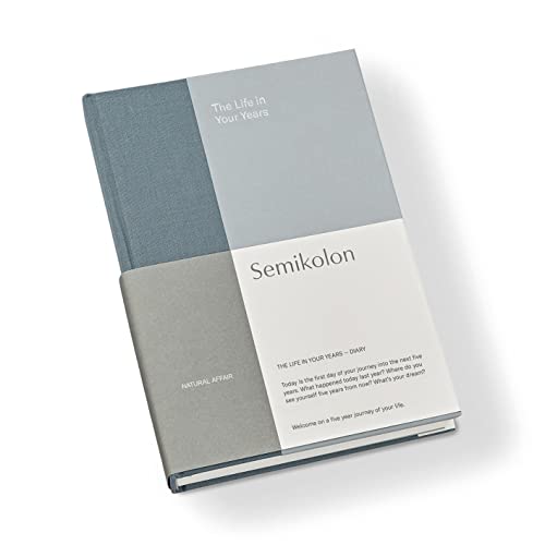 Semikolon 368701 – The Life in Your Years, 5-Jahres Tagebuch A5 Format, Diary mit Buchleineneinband, Englisch – Sea Salt