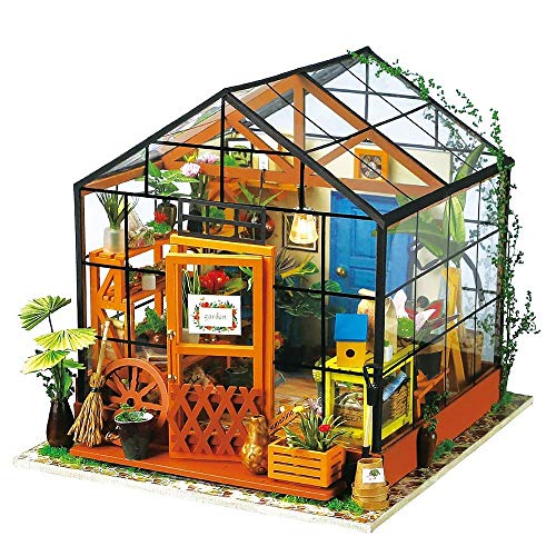 Nologo Cathys Flower House DIY 3D Holz Miniatur-Puppenhaus im Eigenbau Crafting Kit mit realen LED-Leuchten, Spaß Educational Hobby-Projekt for Kinder STEM (14+) und Erwachsene