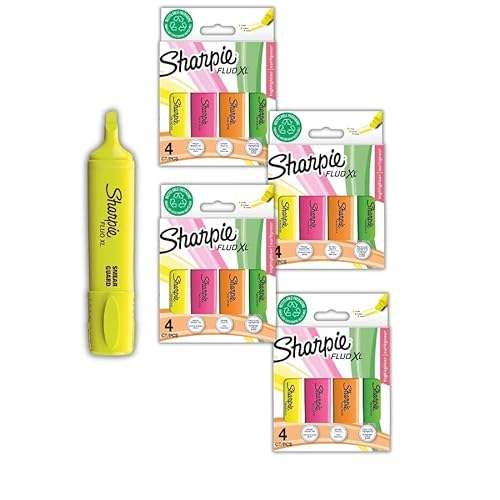 Sharpie Fluo XL Textmarker, Keilspitze, gut sichtbare fluoreszierende Farben, Gelb, Rosa, Orange und Grün, 12 Textmarker, Multipack-Set