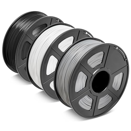 SUNLU ABS Filament 1.75 mm für den 3D-Drucker ABS 3D-Drucker Filamentgenauigkeit +/- 0.02 mm, Schwarz+Weiß+Grau