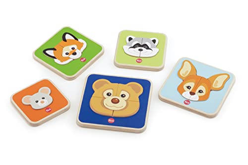 Sevi 88012 Holz Lernpuzzle mit 5 Tieren, Puzzle mit unterschiedlicher Anzahl Puzzleteile zum Zusammensetzen, Holzpuzzle hochwertig verarbeitet, Lernspielzeug für Kinder ab 2 Jahren, Mehrfarbig