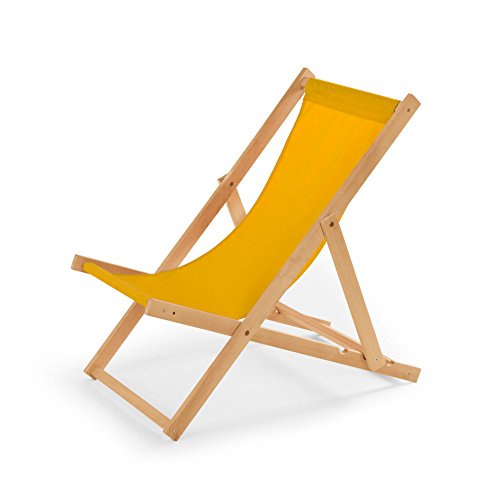Gartenliege aus Holz Liegestuhl Relaxliege Strandstuhl (Gelb)