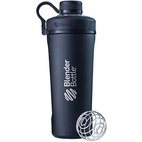 BlenderBottle Radian Edelstahl , Wasserflasche , Protein Shaker, Diät Shaker, Fitness Shaker , BPA frei , mit BlenderBall , Isolierflasche , Doppelwandig - Schwarz (770ml - skaliert bis 530 ml)