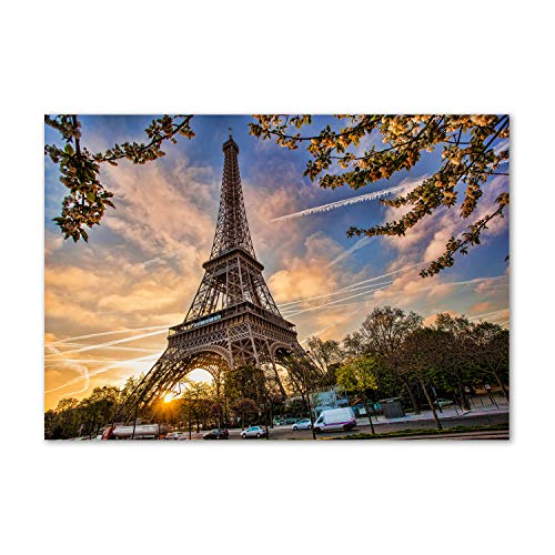 Tulup Glas-Bild 100x70cm - Wandbild Glas Wandkunst - Wandbild gehärtetem Sicherheitsglas - Dekorative Wand Küche Wohnzimmer - Eiffelturm Paris