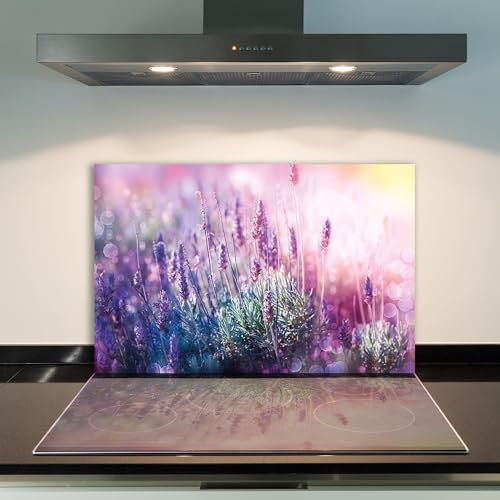 DAMU | Ceranfeldabdeckung 1 Teilig 80x52 cm Herdabdeckplatten aus Glas Blumen Violett Elektroherd Induktion Herdschutz Spritzschutz Glasplatte Schneidebrett