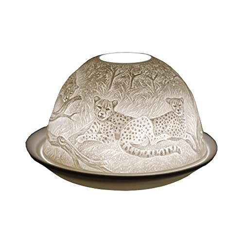 Cello Porzellan-Teelichthalter, Kuppel, Leoparden-Design, ein atemberaubender Kerzenhalter, projiziert ein liebevolles 3D-Bild. Leoparden-Ornament – Verwendung mit duftenden und geruchlosen