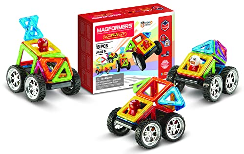 Magformers Wow Plus Magnetisches Fahrzeug Bauset Macht 30 Verschiedene Autos mit abnehmbarem Rennfahrer STEM Spielzeug mit 18 Teilen