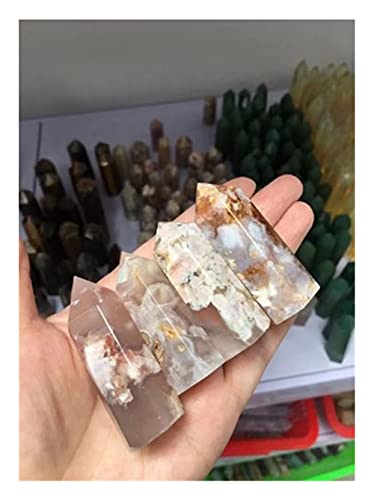 EACTEL Heilkristall Sakura Kirschachat Natürlicher Kristallpunkt Sechseckige Säule Kristallheilstab Zuhause Natursteine ​​und Mineralien ZANLIIYIN